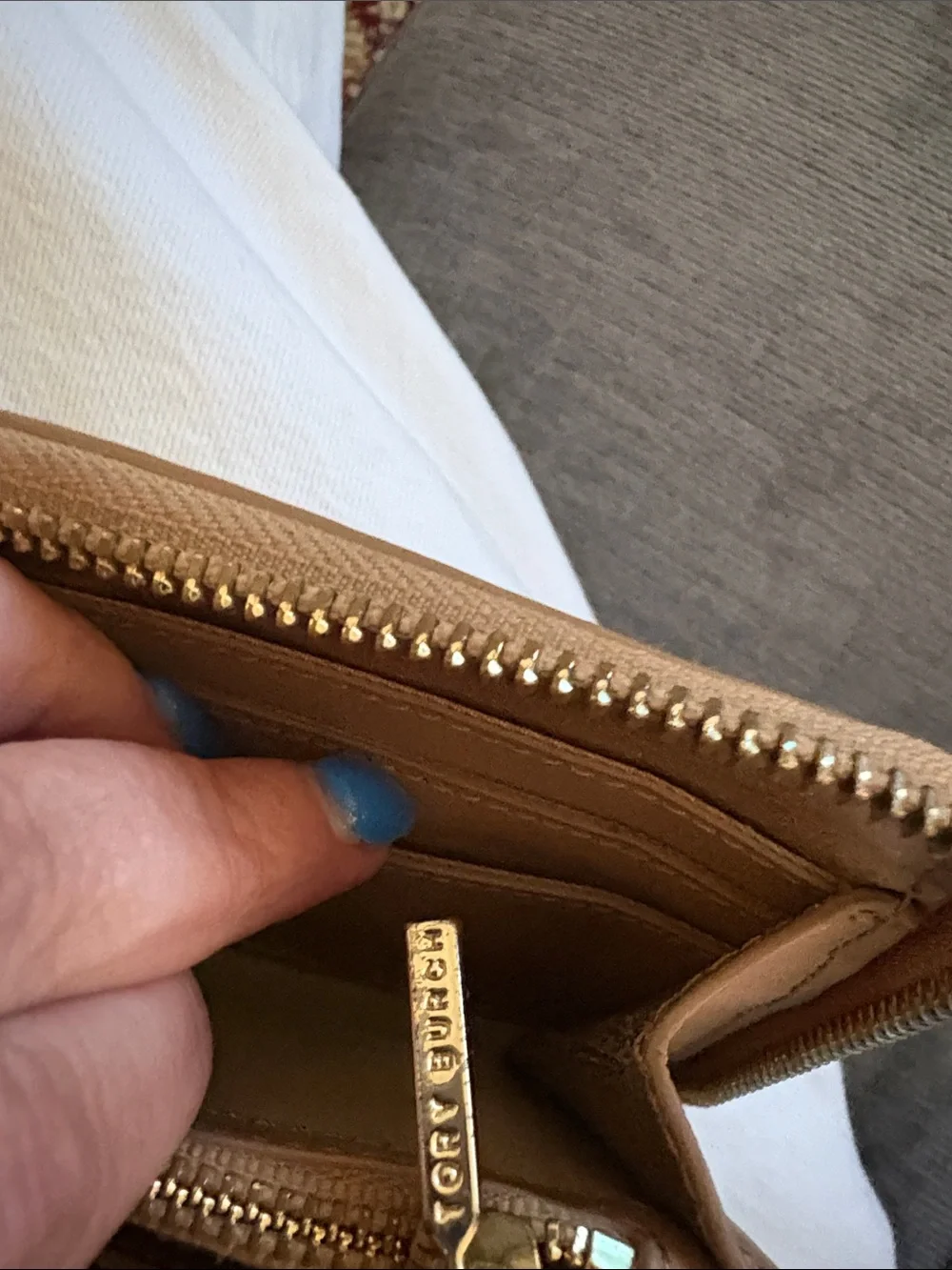 Tory Burch Tan Zip-Around Wallet with Gold Emblem